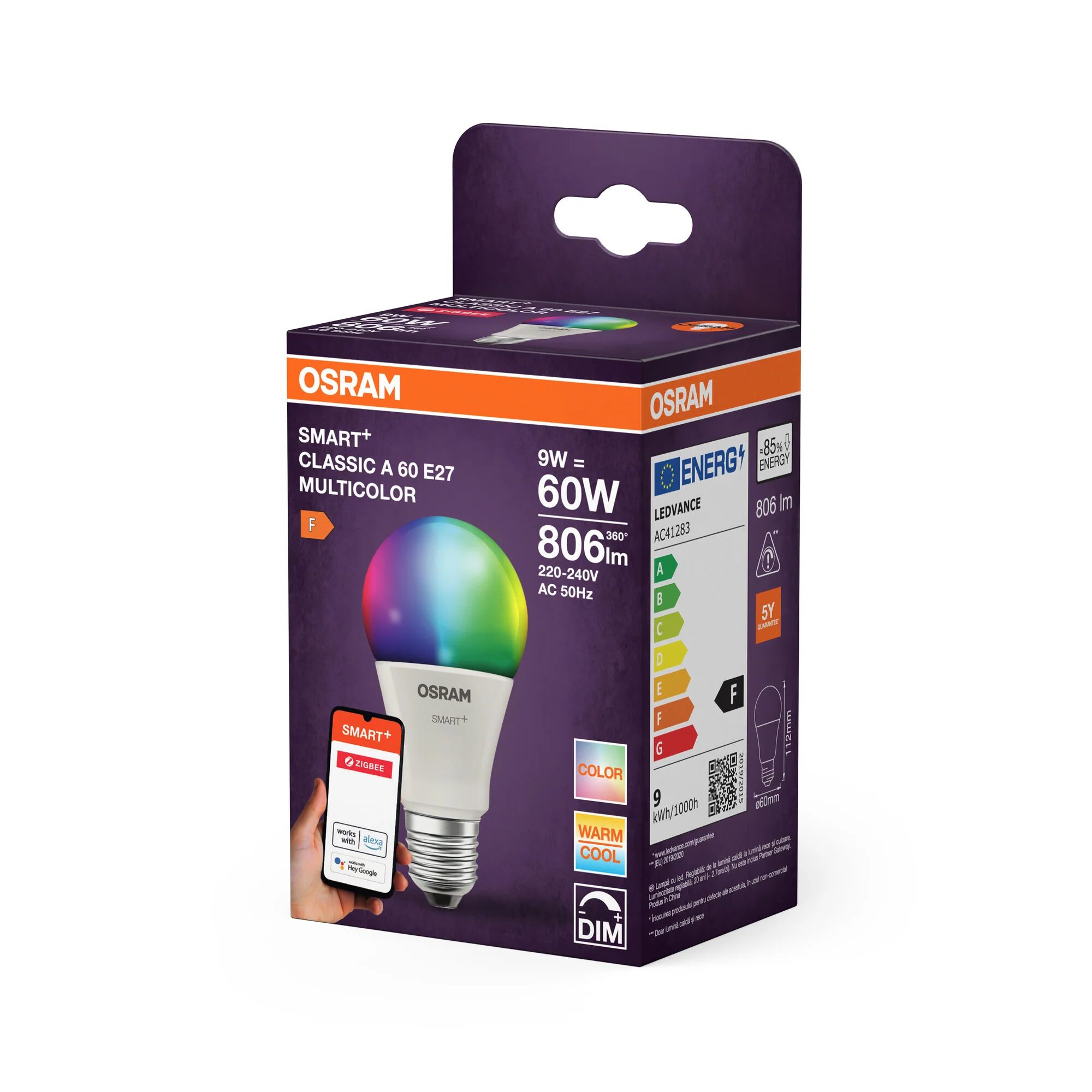 OSRAM SMART LED A60-lampform E27 9W ZigBee RGBW-färger - Image 3